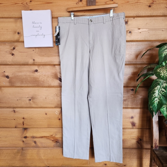 Savane Ultimate Performance Chino Alabaster Khaki Pants Straight Stretch 34 X32" - Picture 1 of 12